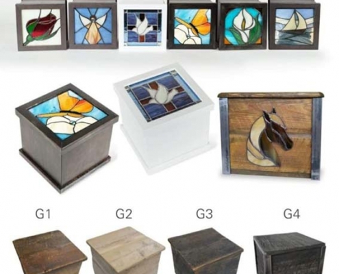 barn board themed urn boxes