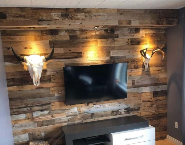 barn board beam pot lights